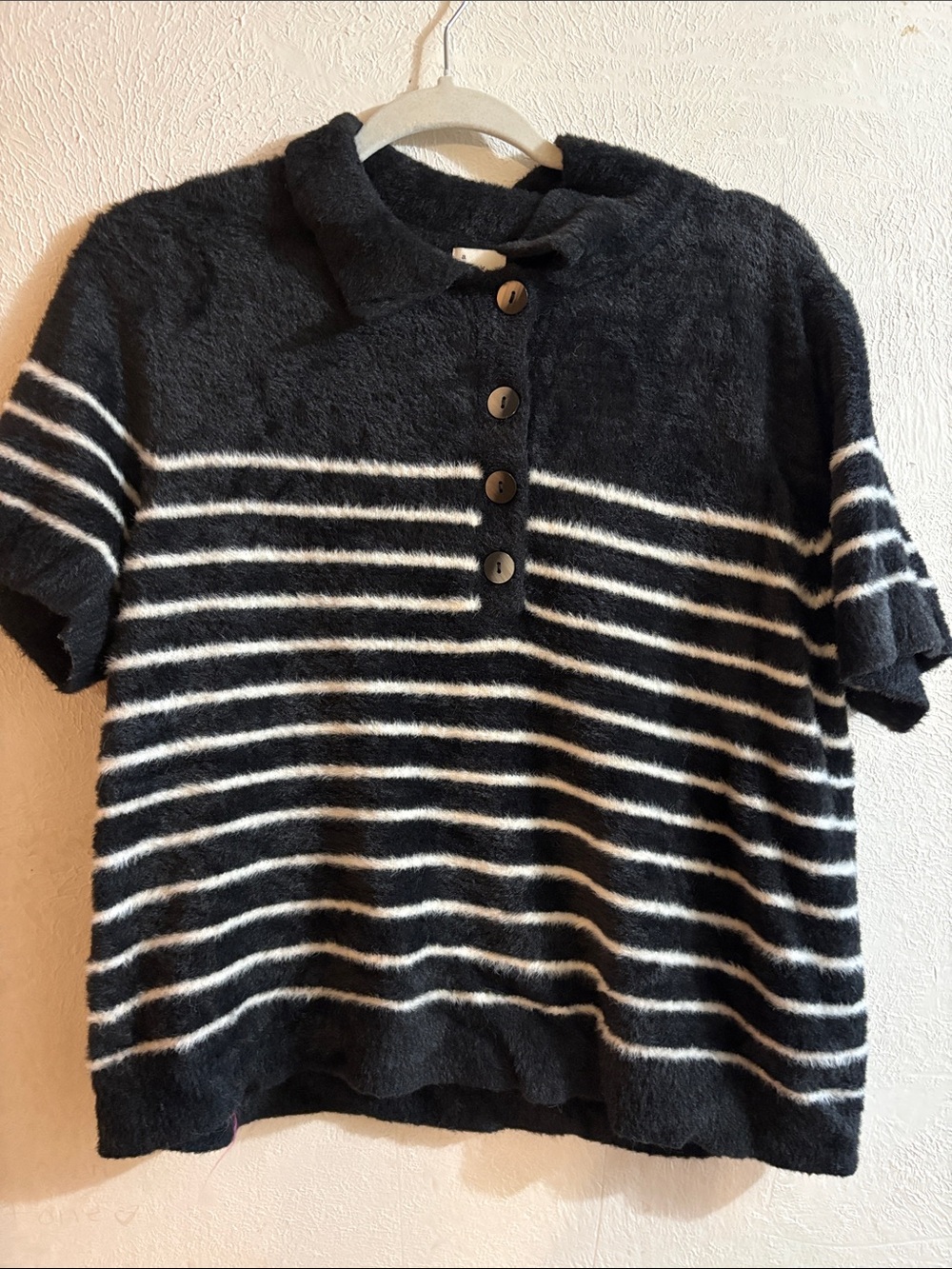 a new day Black & White Striped Short-Sleeve Knit Sweater